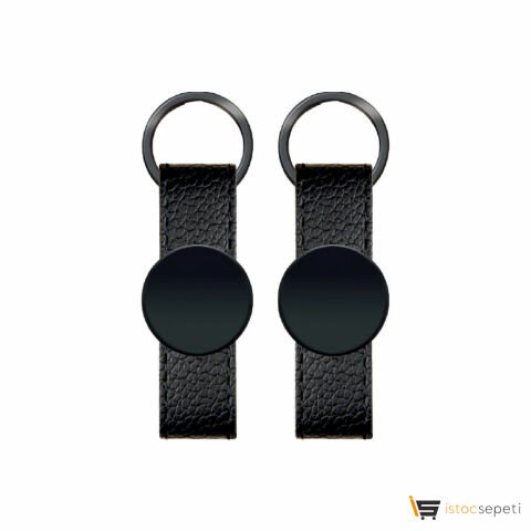 Siyah Metal Suni̇ Deri̇ Anahtarlık Çift Taraflı Promosyon