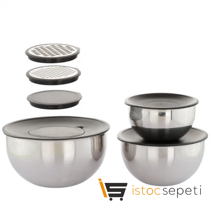 9 Parça Venüs Çift Rendeli Karıştırma Kabı Seti (Silver)
