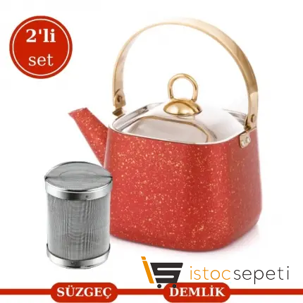 Red Kare Bitki Çayı Demliği 2.25 lt ve Kafes Tel Süzgeç