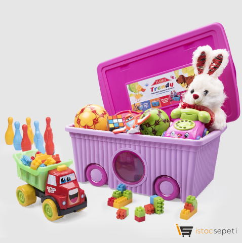 Flora Trendy Tekerlekli Pembe Oyuncak Kutusu 40 lt F384