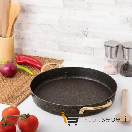 34 Cm Pırlanta Yuvarlak Kulplu Tepsi