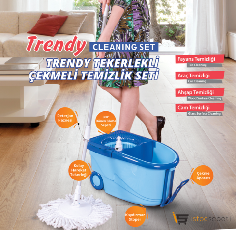 Flora Trendy Tekerlekli Mavi Temizlik Seti F369