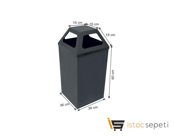 Arı Metal 1378 54 Lt Kare Kapaklı Küllüklü Çöp Kovası Füme Renk 30X30X60+15 Cm