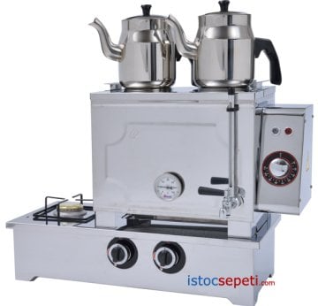 Elektrikli Doğalgazlı Çay Kazanı 2 Demlikli CE Belgesi Var 30 Litre