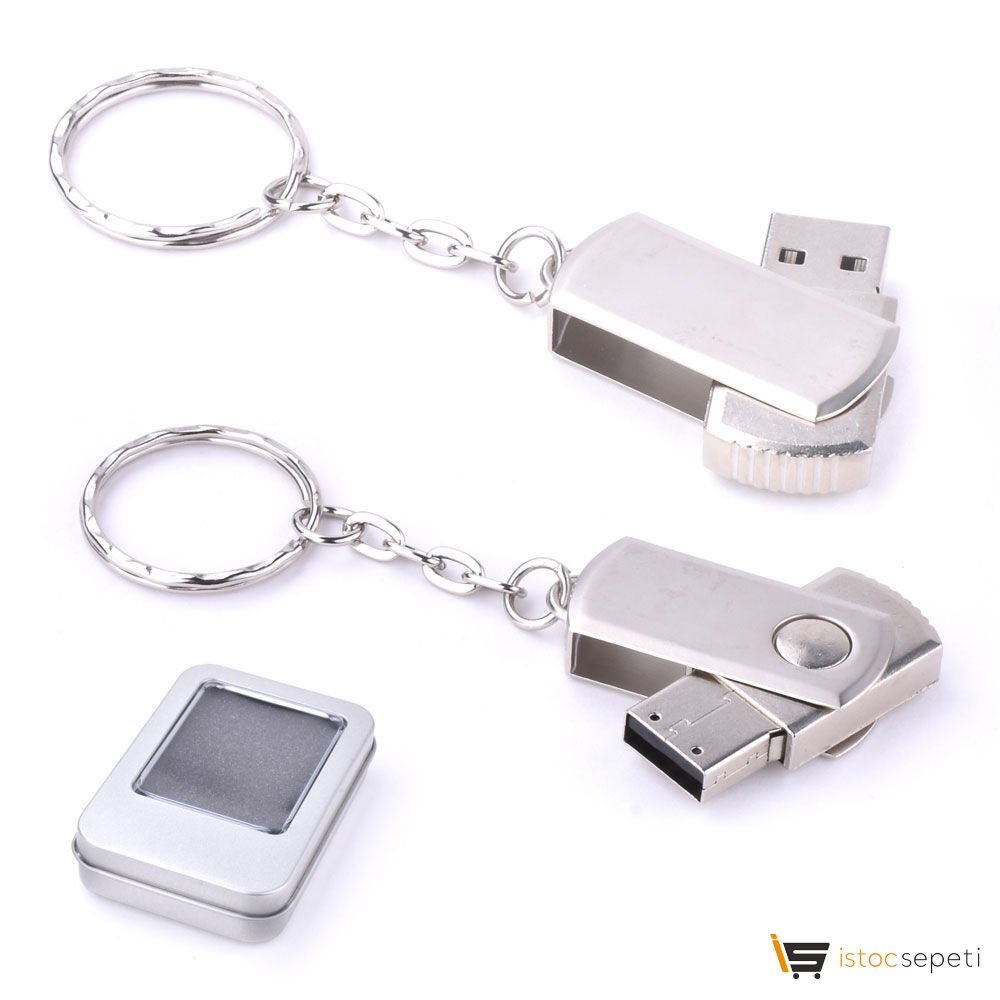 Promosyon 64 GB Döner Kapaklı Metal Anahtarlık USB Bellek