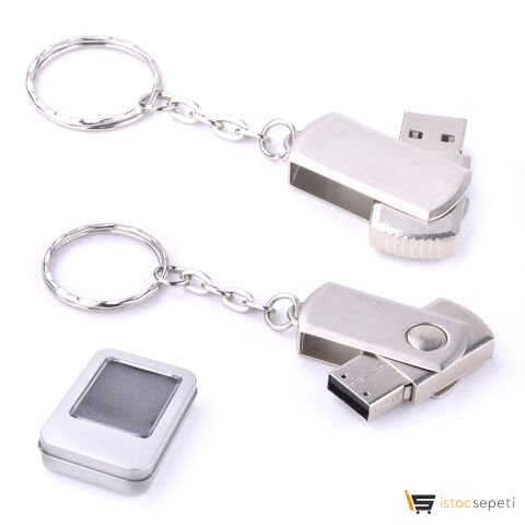 Promosyon 64 GB Döner Kapaklı Metal Anahtarlık USB Bellek