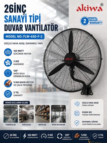 ASVEN 26İNÇ  SANAYİ TİPİ  DUVAR VANTİLATÖR  MODEL NO: FLW-650-F-2