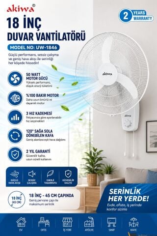 ASVEN 18 İNÇ  DUVAR VANTİLATÖRÜ  MODEL NO: UW-1846