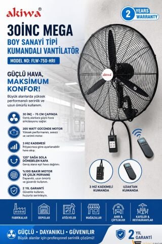 ASVEN 30İNC MEGA  BOY SANAYİ TİPİ KUMANDALI VANTİLATÖR