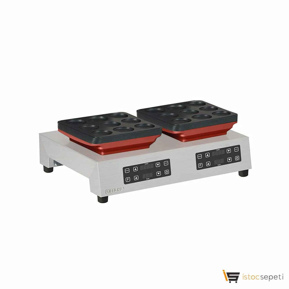 Omake WFL51.E25 Dijital Büyük Top Poffertjes Çiflli Waffle Makinesi, Elektrikli