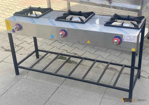3 lü uzun ayaklı doğalgazlı lokanta yemek pişirme ocağı