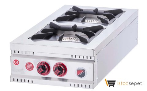 SilverInox Dik Tip Set Üstü Midi Ocak Çift Gözlü Doğalgazlı