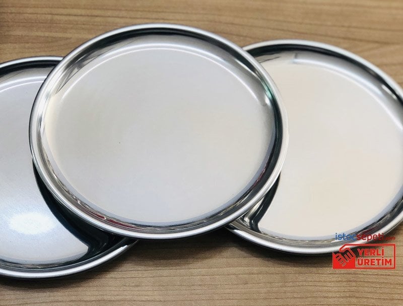 Çelik Servis Tabağı Düz Metal Tabak 22 cm