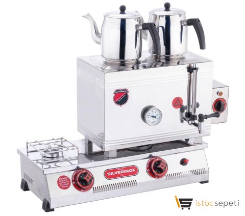 SilverInox 30 Model Ekonomik 2 Demlikli Çay Ocağı Çift Taban 23 L Elektrikli + Doğalgazlı