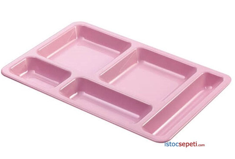 Pembe Renkli Tabldot Tabak Kreş Tipi Çocuk Tabakları 5 Gözlü