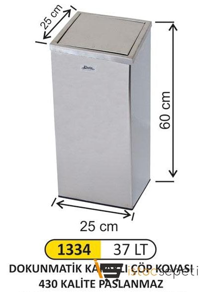 Arı Metal 1334 Dokunmatik Paslanmaz Çöp Kovası İtme Kapak 25X25X60 Cm