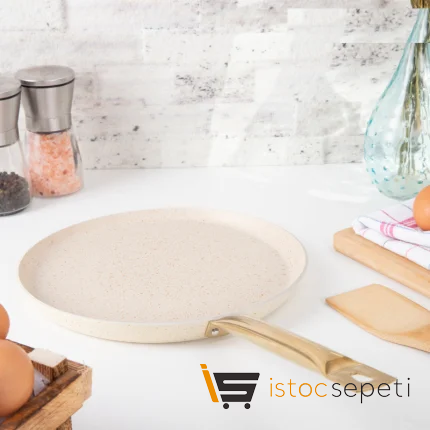 30 Cm Cream Kısa Kenarlı Krep Tava (Boru Kulp)