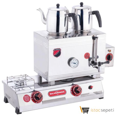 SilverInox 30 Model Ekonomik Çay Ocağı Çift Taban 2 Demlikli 23 L Elektrikli+LPG'li