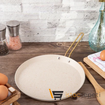 26 Cm Cream Kısa Kenarlı Krep Tava (Çubuk Kulp)