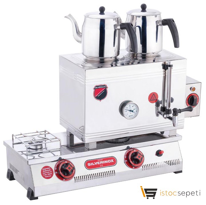 SilverInox 40 Model Kaynaklı Çay Ocağı Çift Taban 2 Demlikli 28 L Doğalgazlı